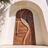 Aelirien Arched Flowing Ribbon Sculpted Handcrafted Door by Timberustic — solid wood detail