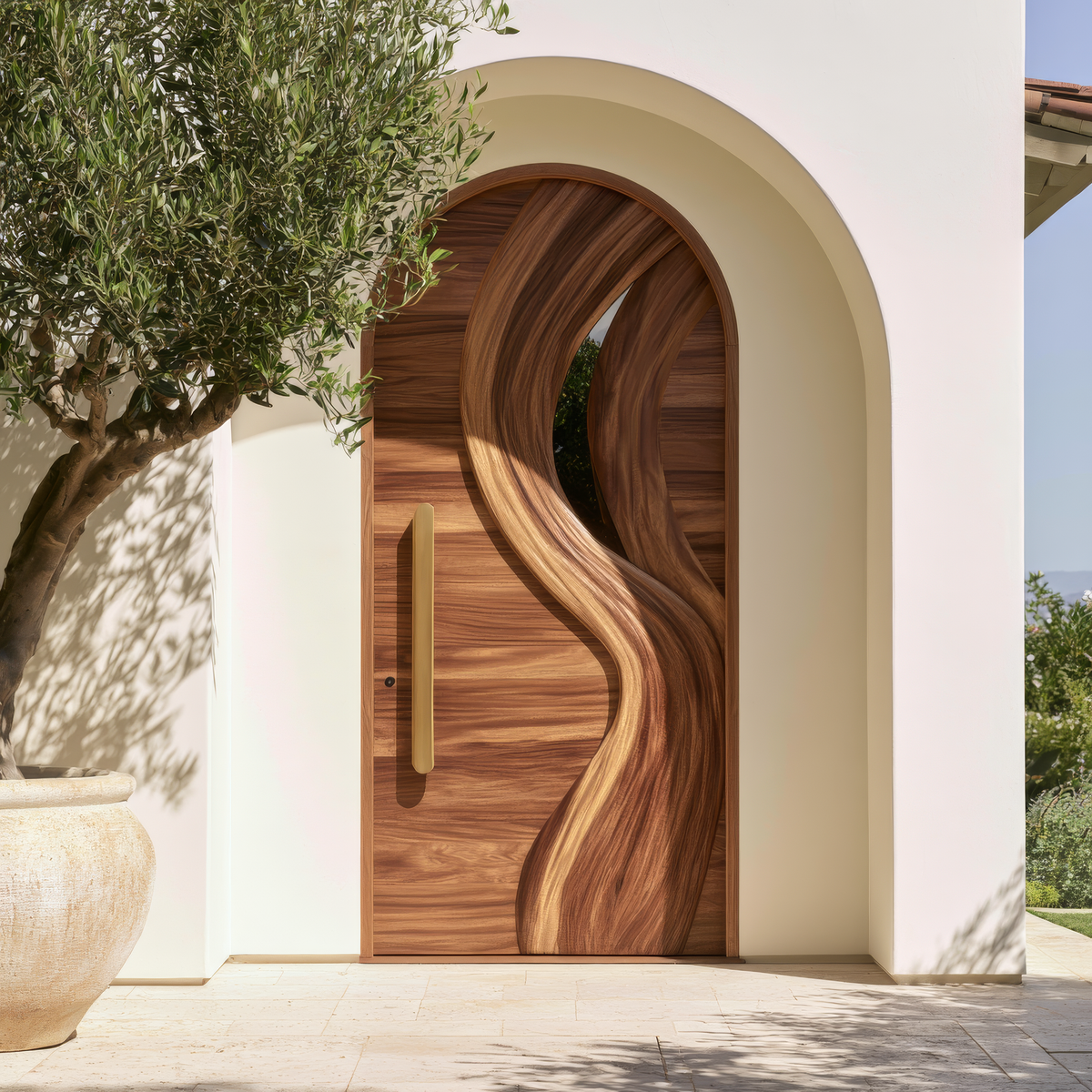 Aelirien Arched Flowing Ribbon Sculpted Handcrafted Door by Timberustic — overall product view