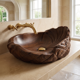 Aelivale Sculpted Leaf Form Handcrafted Vessel Sinks Dark Walnut - Timberustic Vessel Sinks