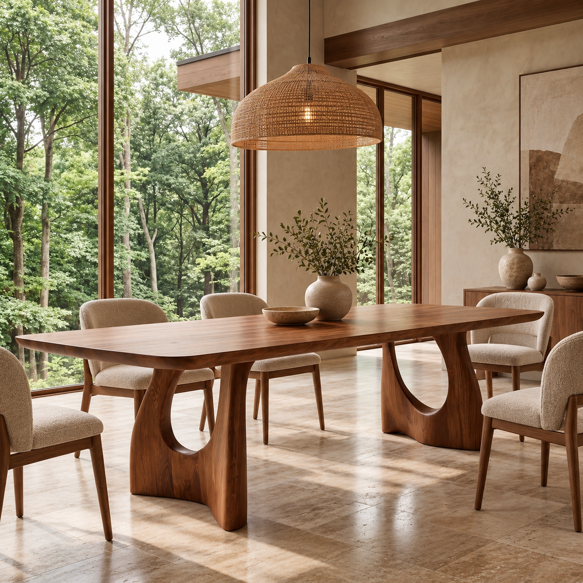 Aelivane Sculpted Arch Base Handcrafted Dining Table Brown - Timberustic Dining Table