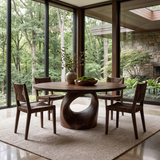 Aelivella Round Sculpted Loop Base Handcrafted Round Dining Table by Timberustic — Dark Walnut finish