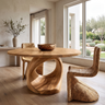 Aelivella Round Sculpted Loop Base Handcrafted Round Dining Table by Timberustic — Natural Oak finish