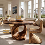 Aelivella Round Sculpted Loop Base Handcrafted Round Dining Table by Timberustic — product dimensions