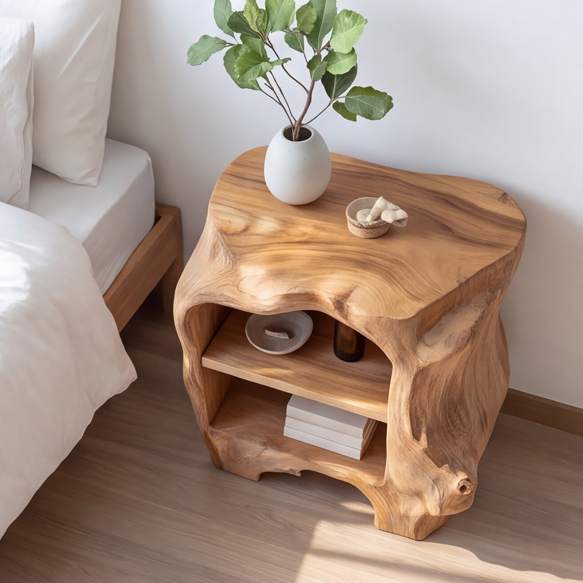 Aelodell Sculpted Frame Handcrafted Bedside Table by Timberustic — product detail view 3