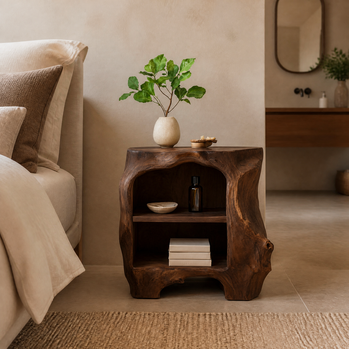 Aelodell Sculpted Frame Handcrafted Bedside Table by Timberustic — Dark Walnut finish