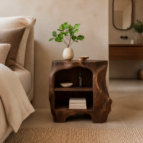 Aelodell Sculpted Frame Handcrafted Bedside Table Dark Walnut - Timberustic Bedside Table