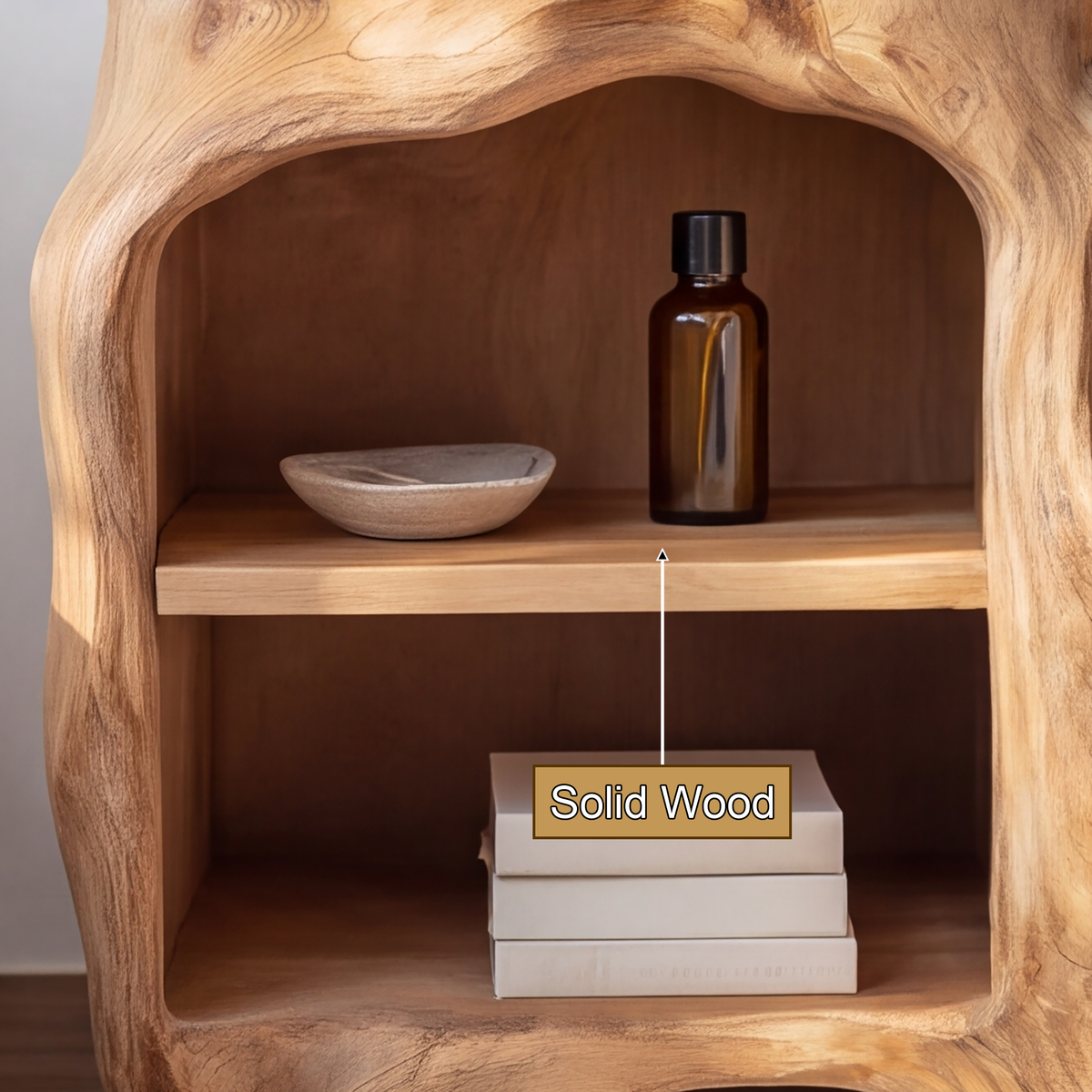 Aelodell Sculpted Frame Handcrafted Bedside Table by Timberustic — solid wood detail