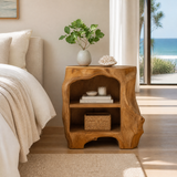 Aelodell Sculpted Frame Handcrafted Bedside Table by Timberustic — Teak finish