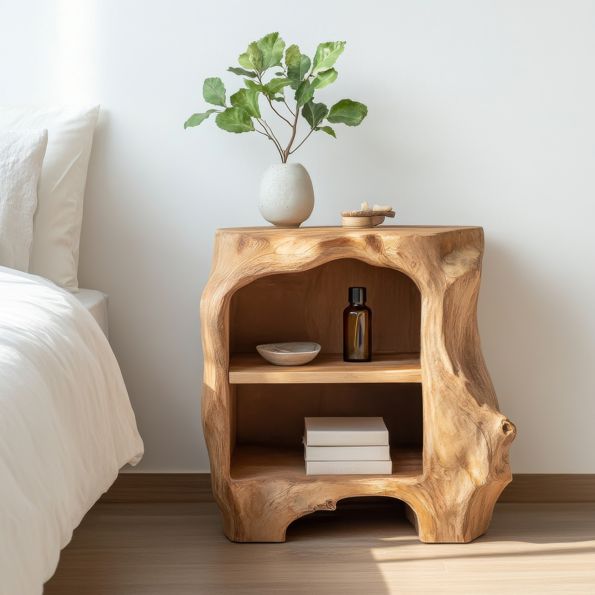 Aelodell Sculpted Frame Handcrafted Bedside Table by Timberustic — overall product view