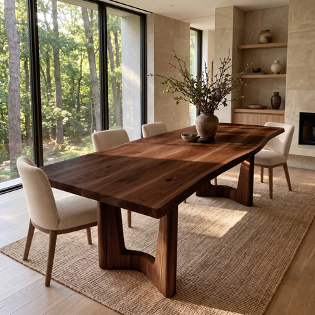 Aelodrin Twin Arch Base Handcrafted Dining Table Dark Walnut - Timberustic Dining Table