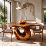 Aelolora Round Sculpted Loop Pedestal Handcrafted Round Dining Table by Timberustic — Brown finish