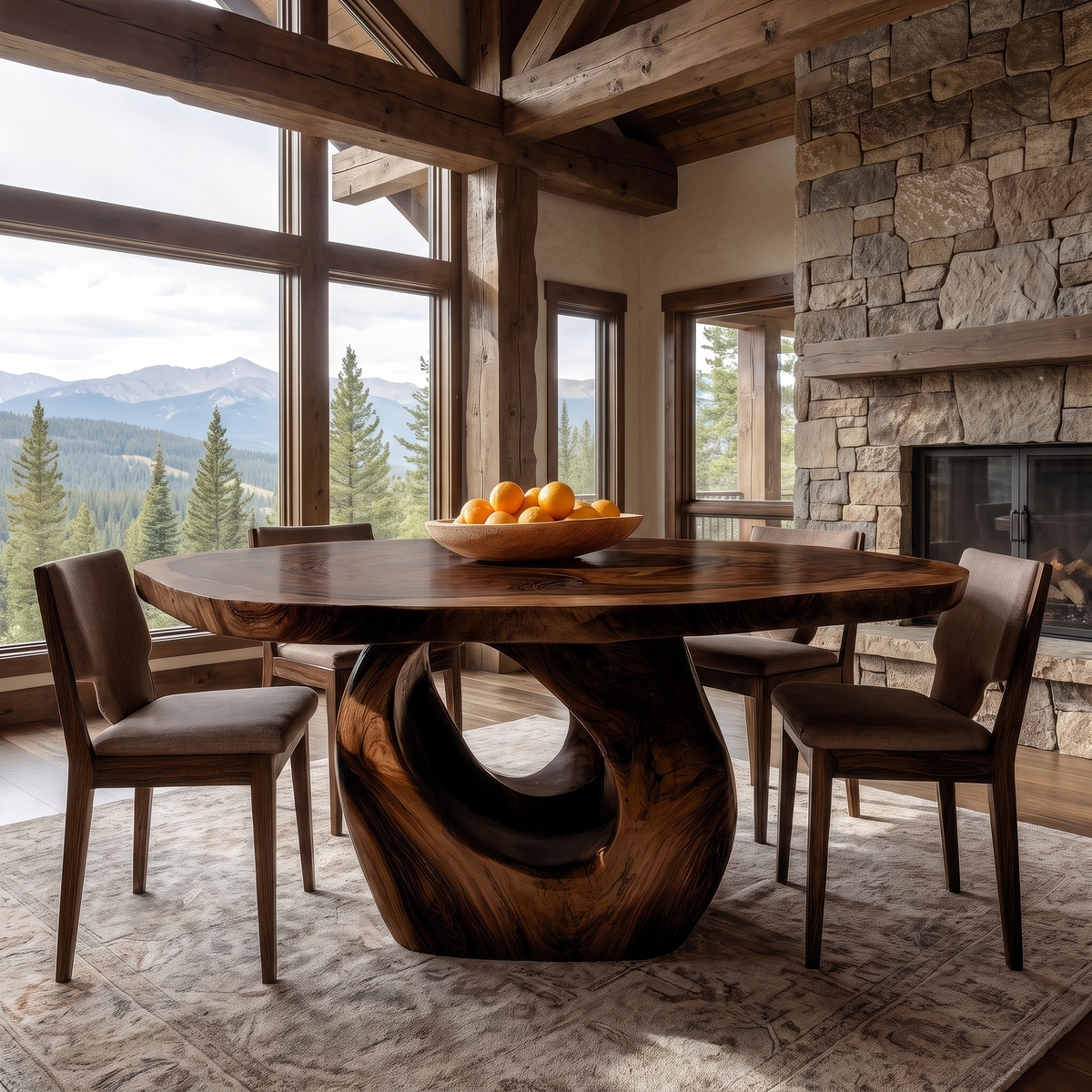 Aelolora Round Sculpted Loop Pedestal Handcrafted Round Dining Table by Timberustic — Dark Walnut finish