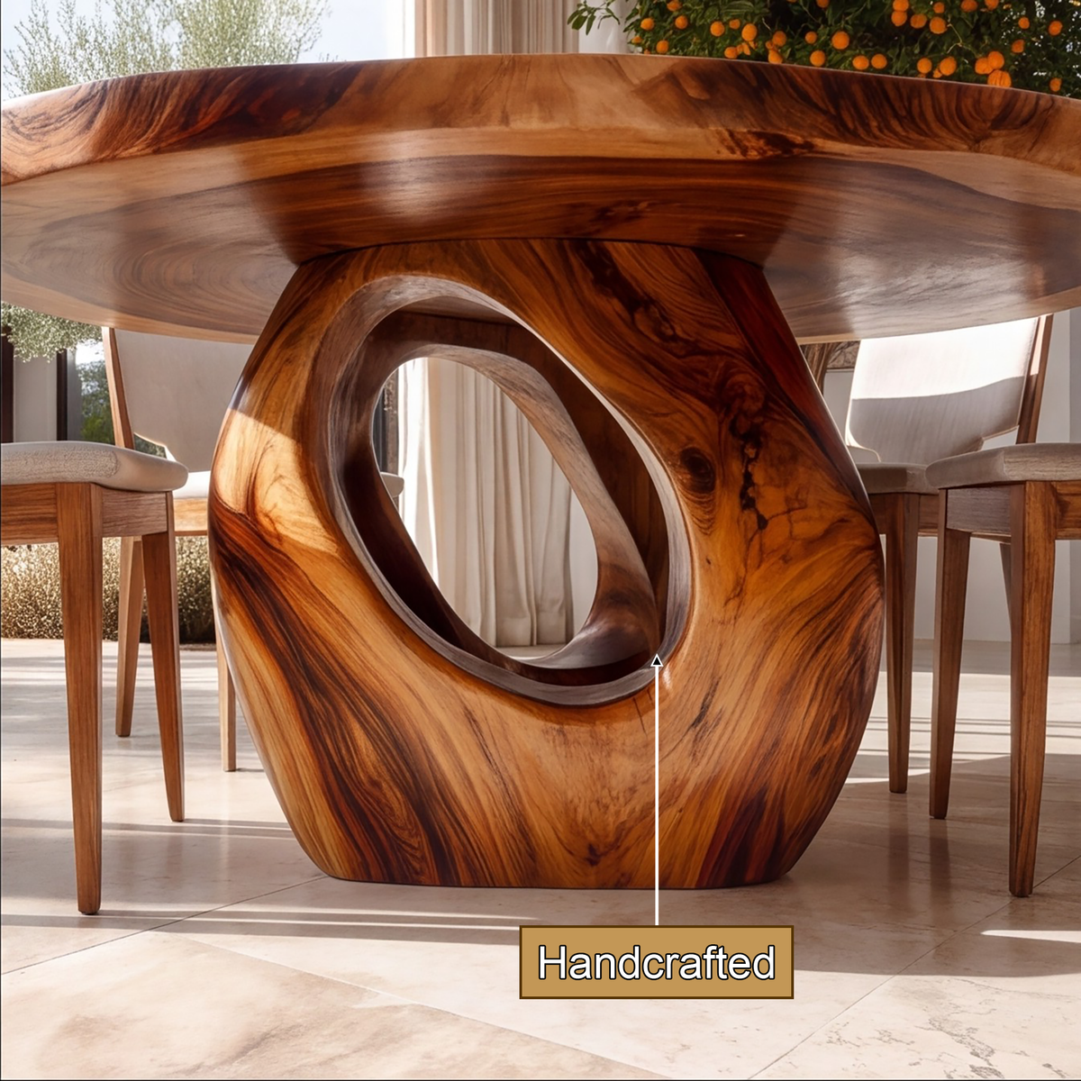 Aelolora Round Sculpted Loop Pedestal Handcrafted Round Dining Table by Timberustic — handcrafted details