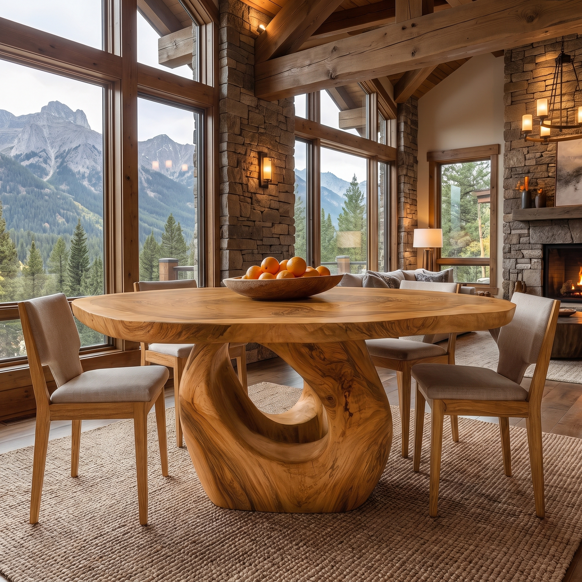 Aelolora Round Sculpted Loop Pedestal Handcrafted Round Dining Table by Timberustic — Teak finish