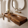 Aelorell Live Edge Handcrafted Floating Bathroom Vanity with Integrated Sink by Timberustic — Brown finish