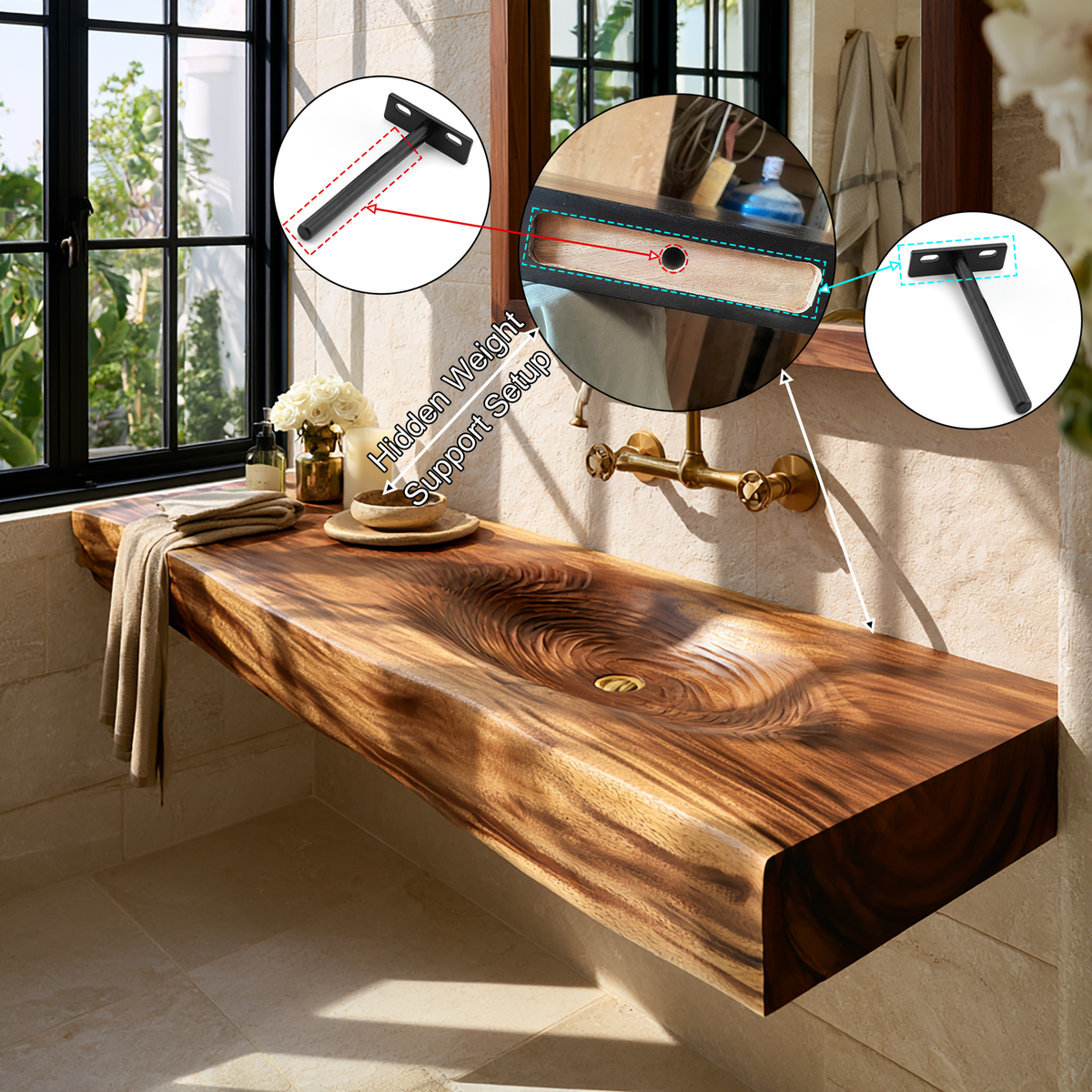 Aelorell Live Edge Handcrafted Floating Bathroom Vanity with Integrated Sink by Timberustic — product detail view 4