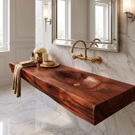 Aelorell Live Edge Handcrafted Floating Bathroom Vanity with Integrated Sink Mahogany - Timberustic Floating Bathroom Vanity with Integrated Sink