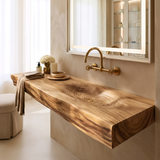 Aelorell Live Edge Handcrafted Floating Bathroom Vanity with Integrated Sink by Timberustic — Natural Oak finish