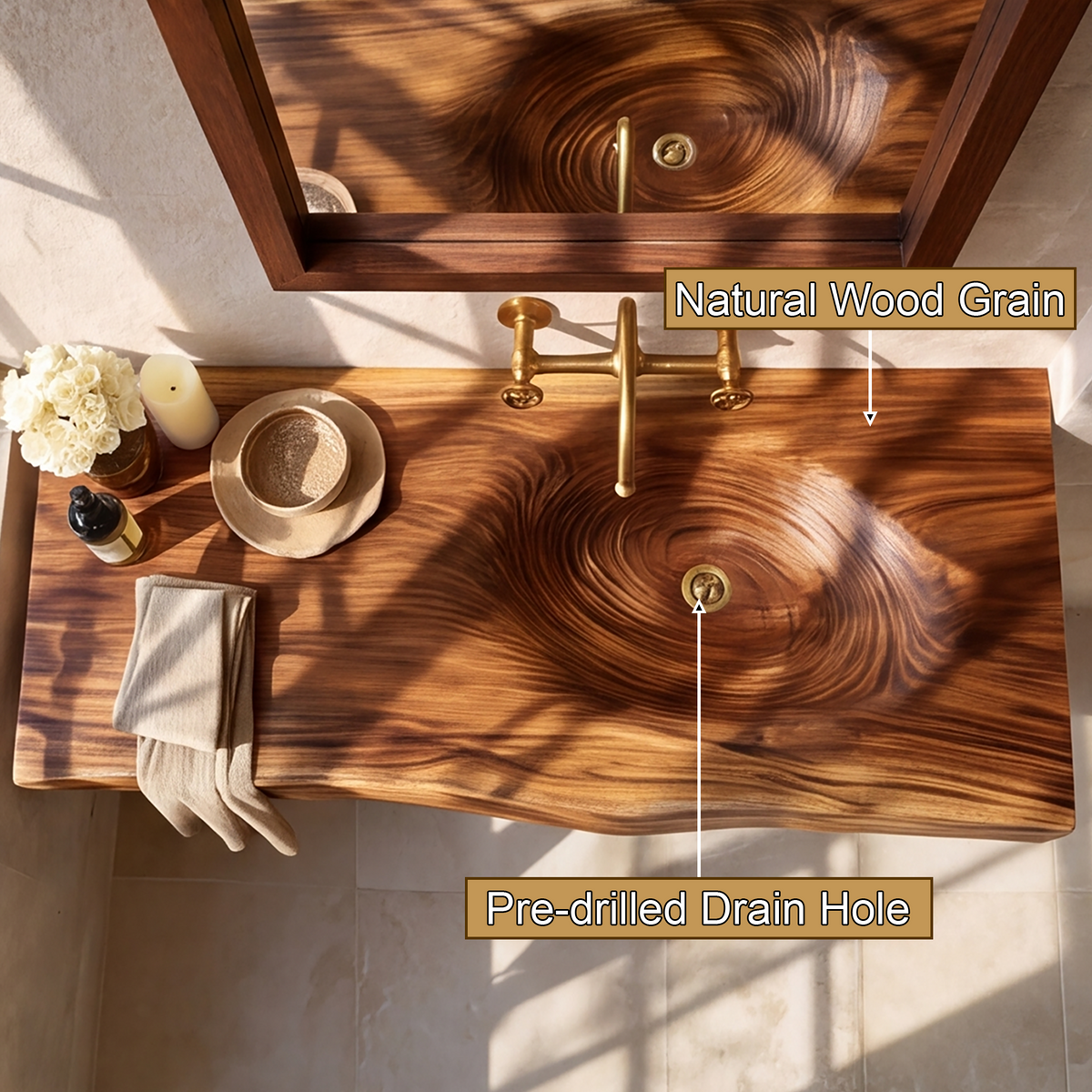 Aelorell Live Edge Handcrafted Floating Bathroom Vanity with Integrated Sink by Timberustic — product detail view 2