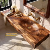 Aelorell Live Edge Handcrafted Floating Bathroom Vanity with Integrated Sink by Timberustic — solid wood detail