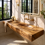 Aelorell Live Edge Handcrafted Floating Bathroom Vanity with Integrated Sink by Timberustic — Teak finish
