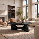 Aelowyn Oval-Top Sculpted Handcrafted Coffee Table by Timberustic — Black finish