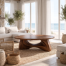 Aelowyn Oval-Top Sculpted Handcrafted Coffee Table by Timberustic — Brown finish