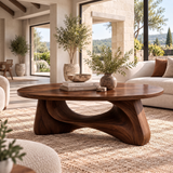 Aelowyn Oval-Top Sculpted Handcrafted Coffee Table by Timberustic — Dark Walnut finish