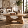 Aelowyn Oval-Top Sculpted Handcrafted Coffee Table by Timberustic — Natural Oak finish