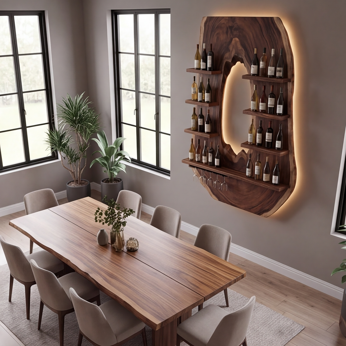 Aurevano Arched Live Edge Handcrafted Floating Wine Shelf by Timberustic — product detail view 5