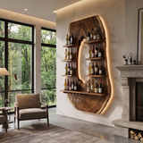 Aurevano Arched Live Edge Handcrafted Floating Wine Shelf by Timberustic — Brown finish