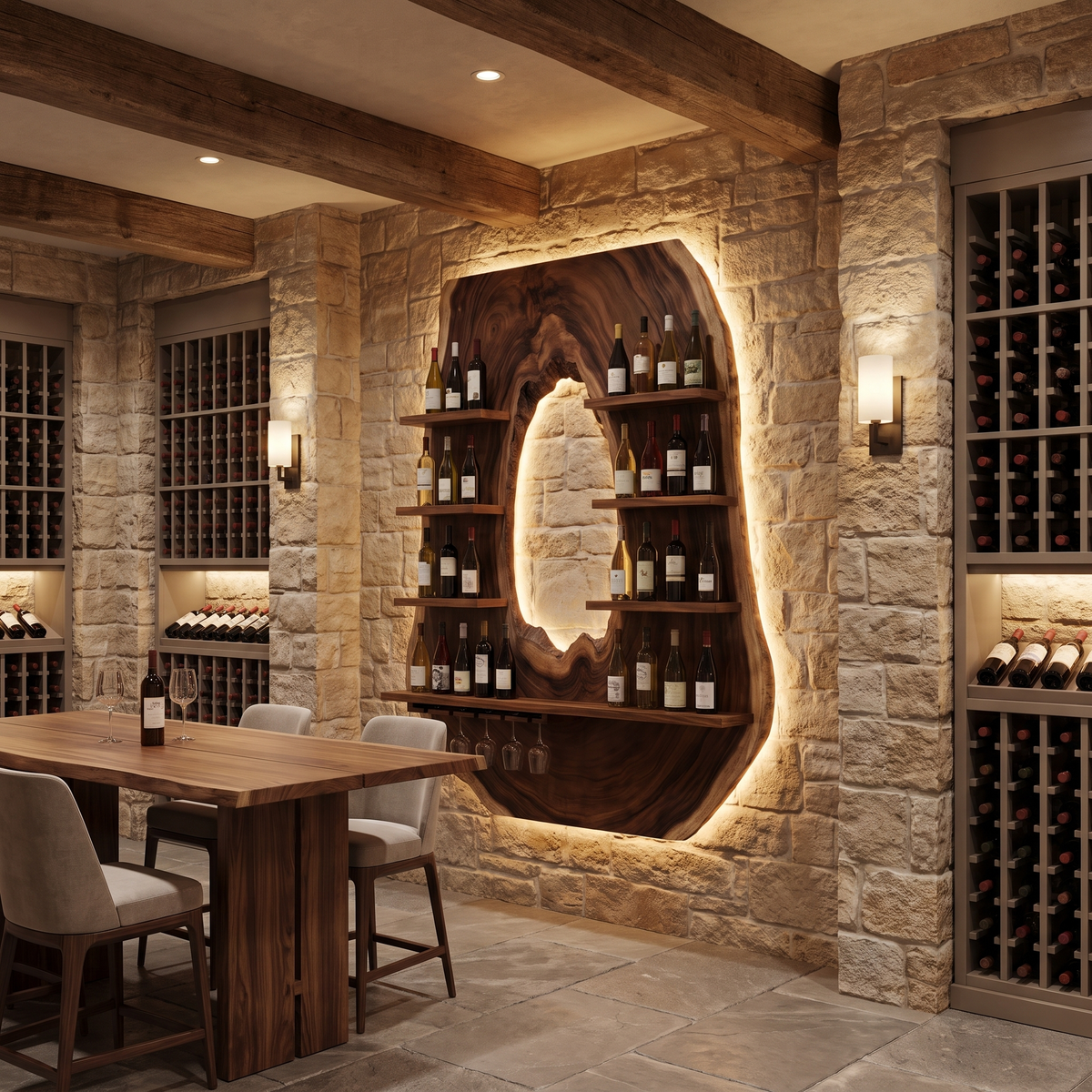 Aurevano Arched Live Edge Handcrafted Floating Wine Shelf by Timberustic — Dark Walnut finish