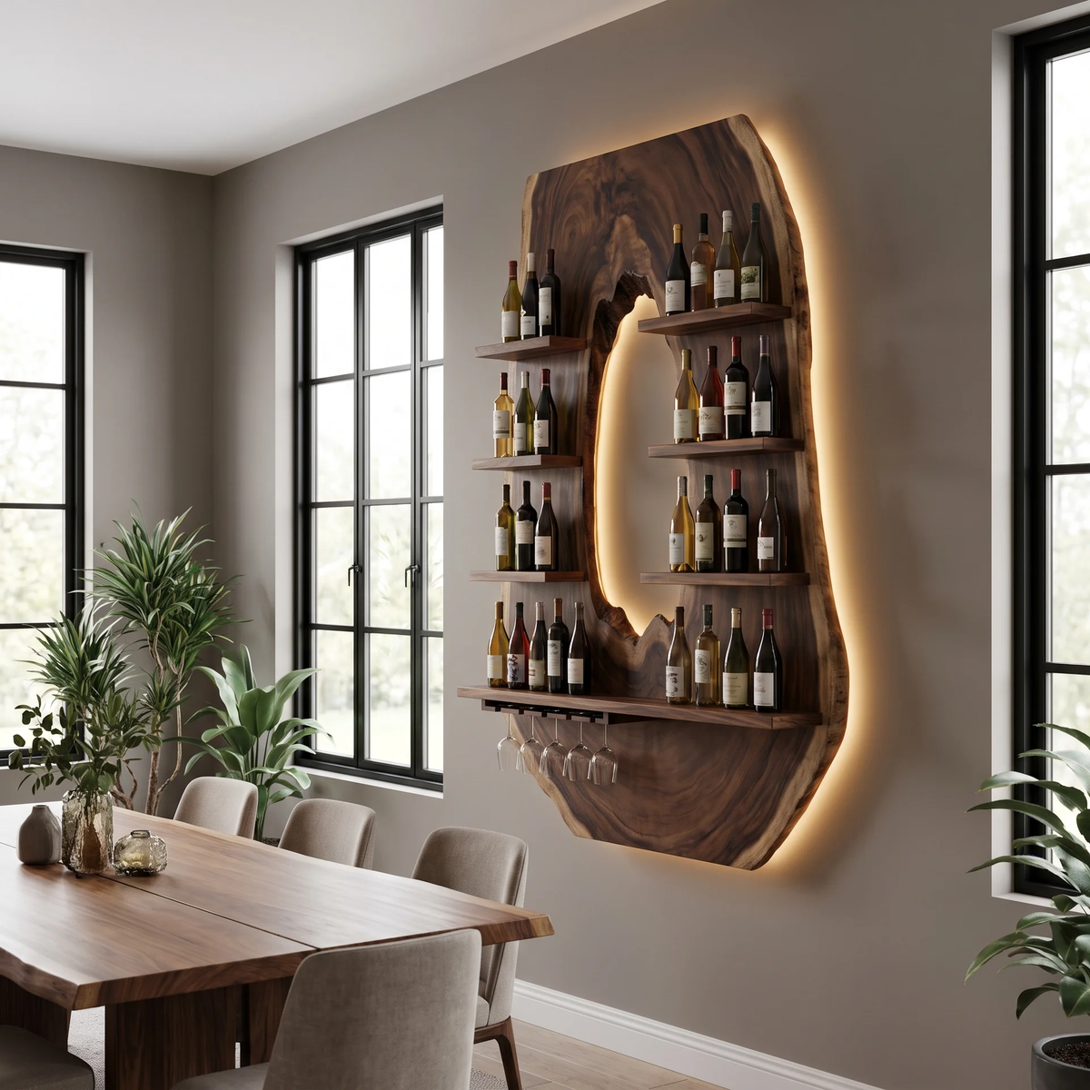 Aurevano Arched Live Edge Handcrafted Floating Wine Shelf by Timberustic — overall product view