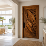 Avelune Flowing Leaf Sculpted Handcrafted Door by Timberustic — Brown finish