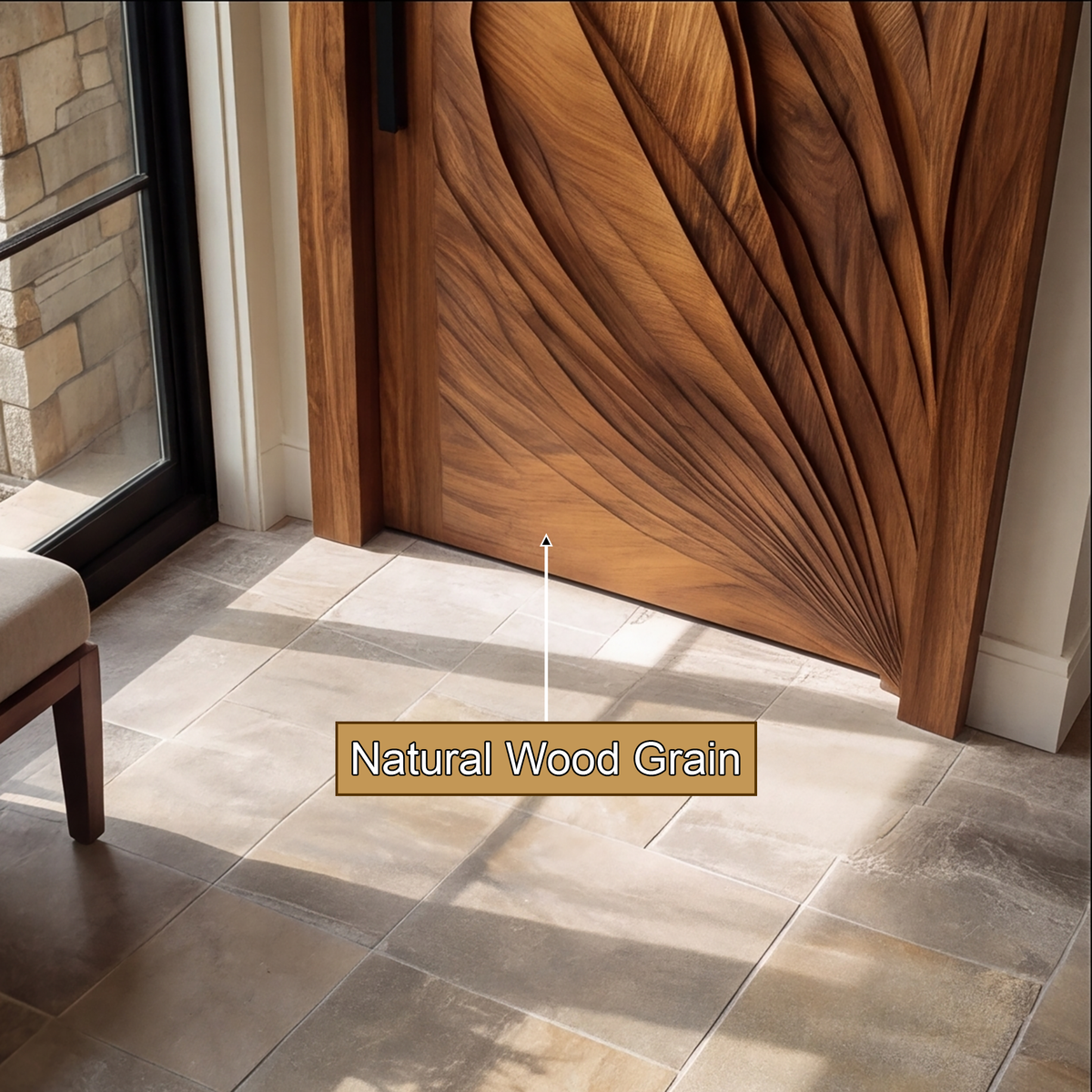 Avelune Flowing Leaf Sculpted Handcrafted Door by Timberustic — natural wood grain detail