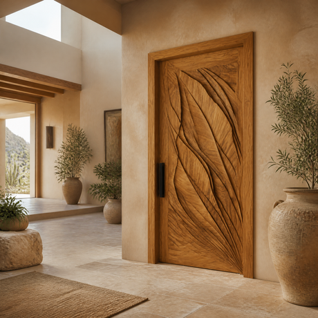 Avelune Flowing Leaf Sculpted Handcrafted Door Teak - Timberustic Door
