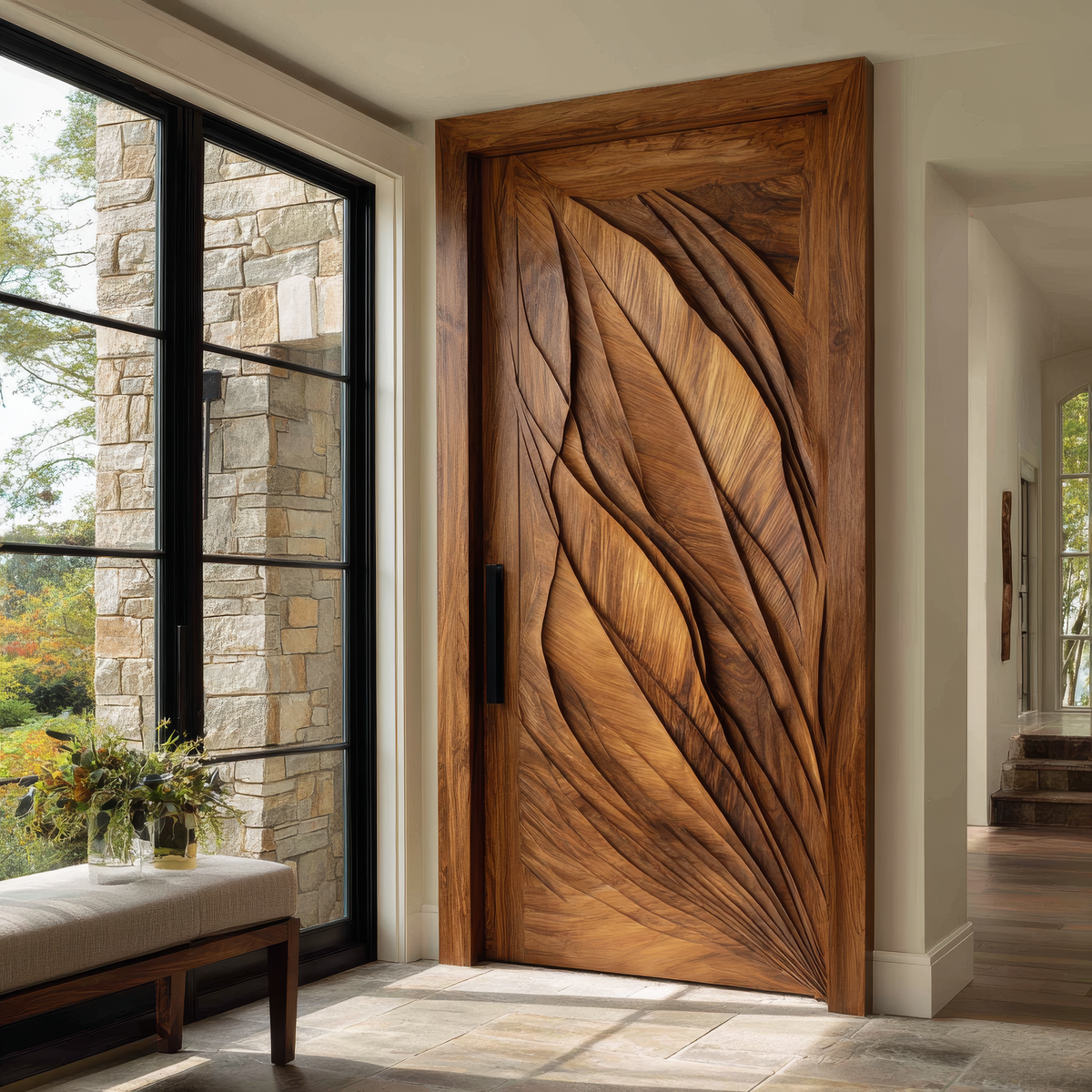 Avelune Flowing Leaf Sculpted Handcrafted Door by Timberustic — overall product view