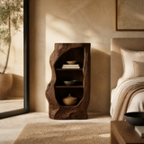 Avenlo Asymmetrical Sculpted Handcrafted Nightstand by Timberustic — Dark Walnut finish
