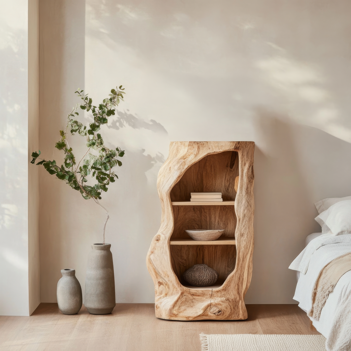 Avenlo Asymmetrical Sculpted Handcrafted Nightstand by Timberustic — overall product view