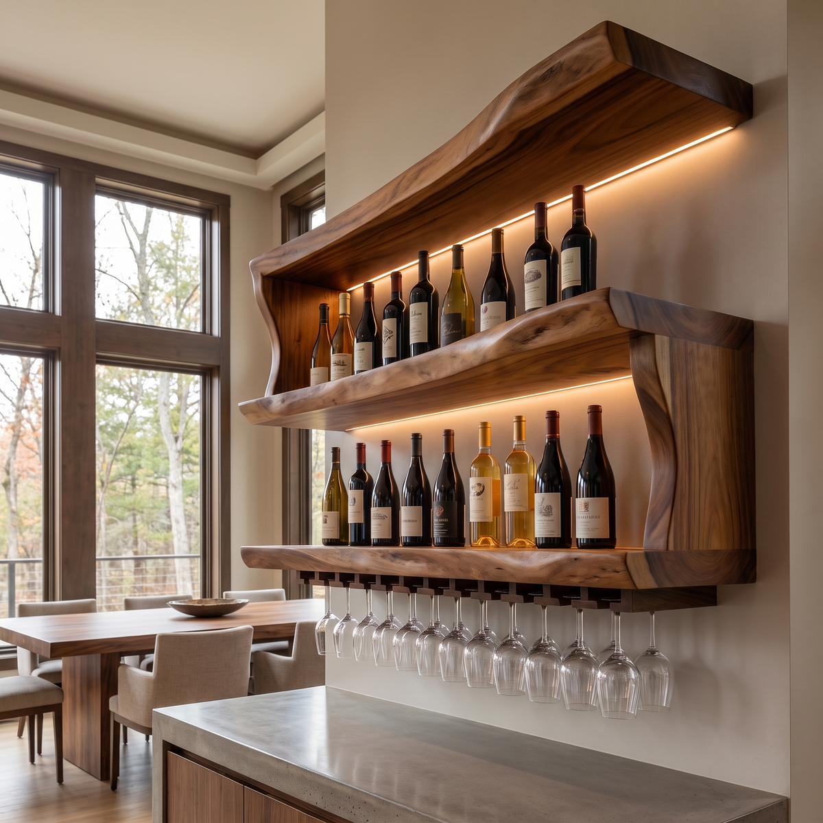Averique Live Edge Floating Wine Shelf by Timberustic — Brown finish