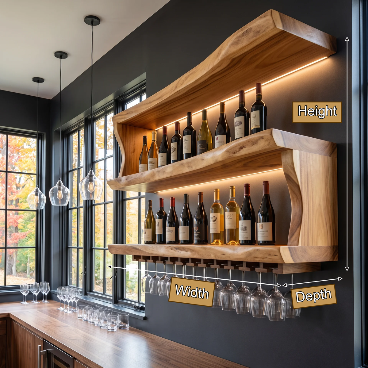 Averique Live Edge Floating Wine Shelf by Timberustic — Size