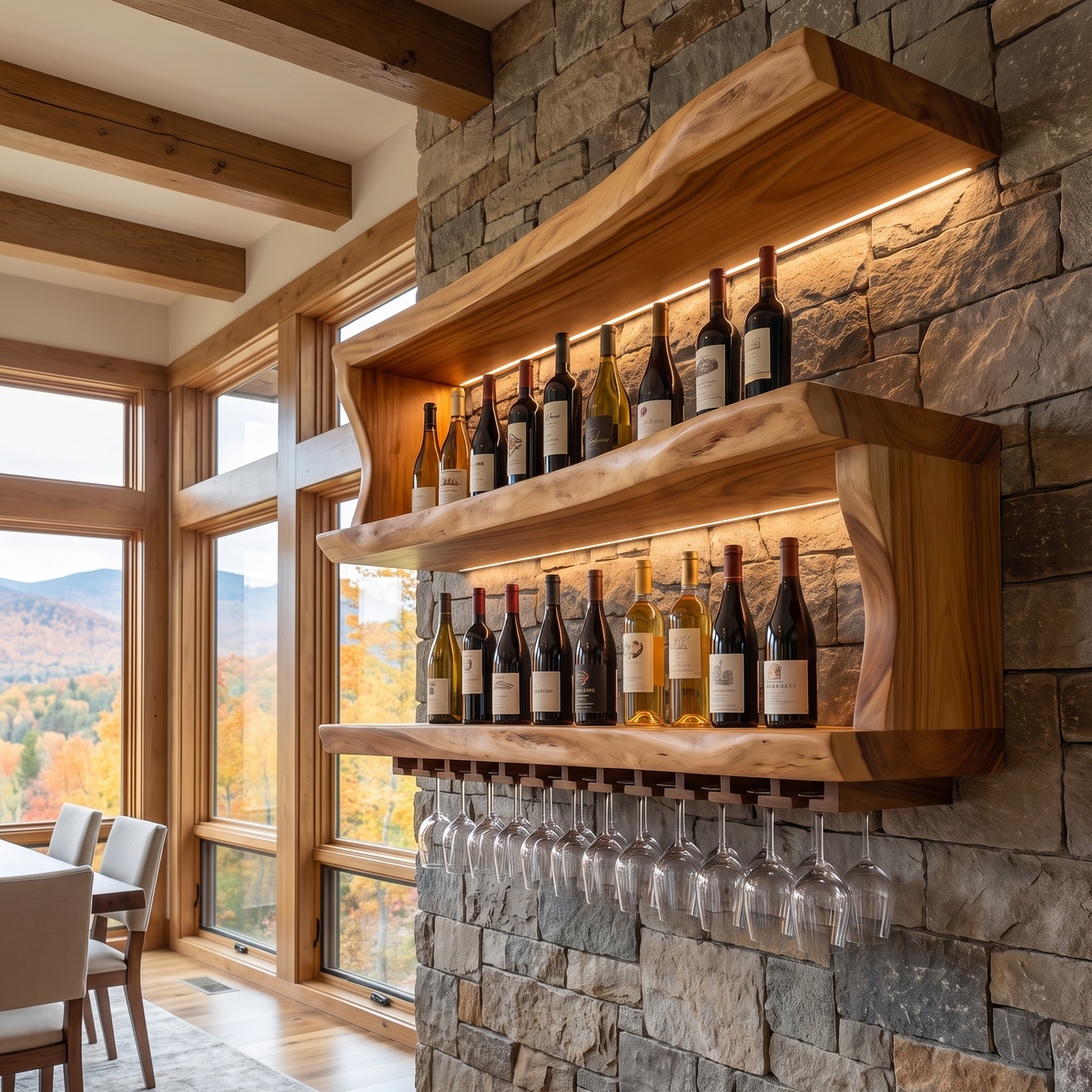 Averique Live Edge Floating Wine Shelf by Timberustic — Teak finish