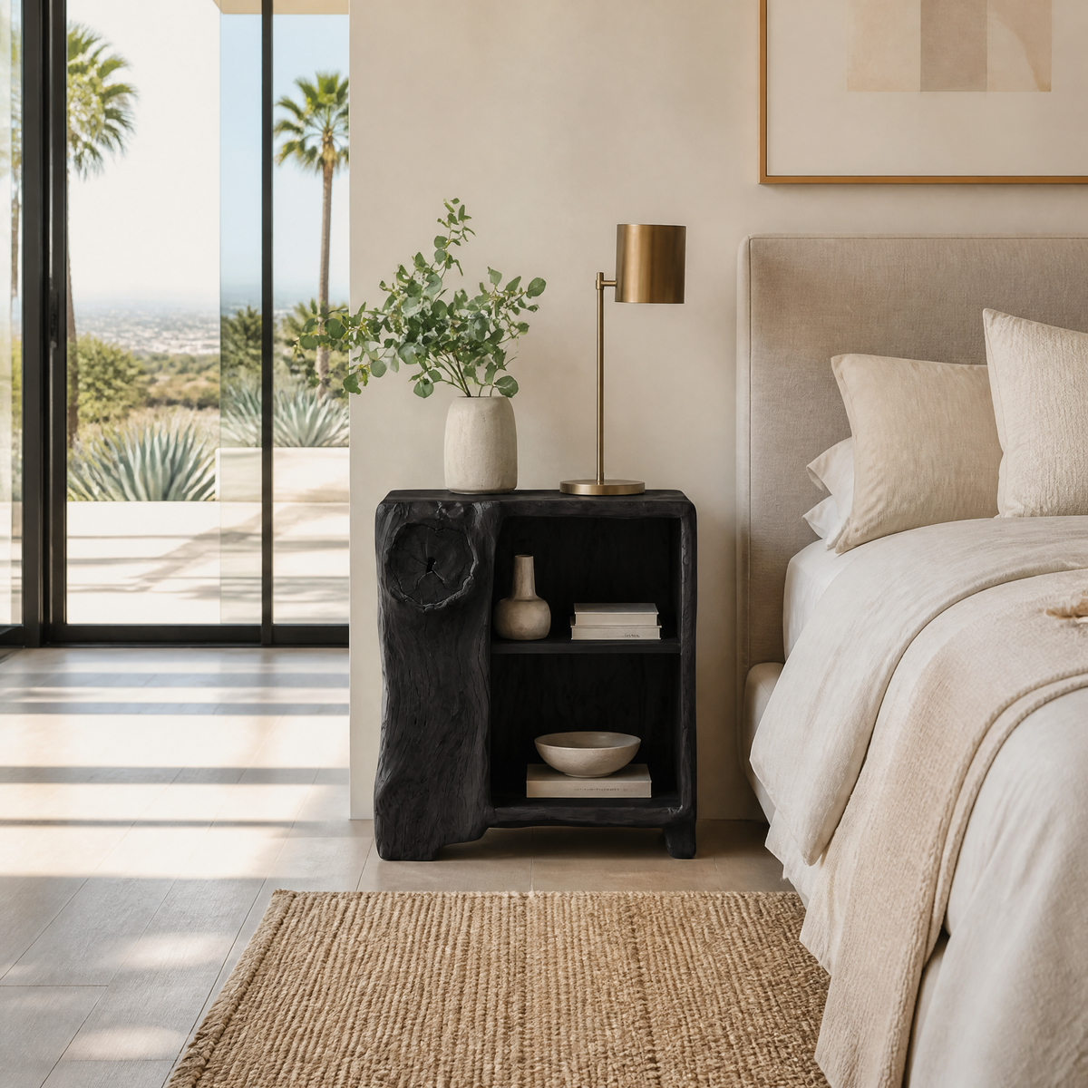 Averlo Asymmetric Open-Shelf Handcrafted Nightstand by Timberustic — Black finish