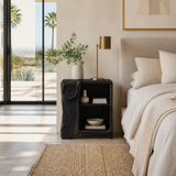 Averlo Asymmetric Open-Shelf Handcrafted Nightstand by Timberustic — Black finish