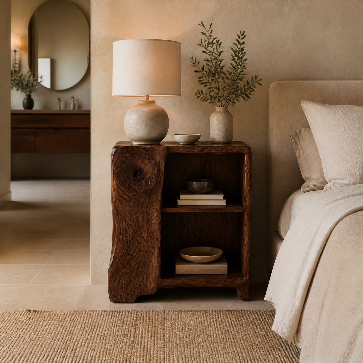 Averlo Asymmetric Open-Shelf Handcrafted Nightstand by Timberustic — Dark Walnut finish