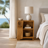 Averlo Asymmetric Open-Shelf Handcrafted Nightstand by Timberustic — Teak finish