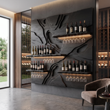Averune Sculpted Relief-Panel Handcrafted Floating Wine Shelf by Timberustic — Black finish