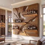 Averune Sculpted Relief-Panel Handcrafted Floating Wine Shelf by Timberustic — Brown finish