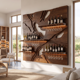 Averune Sculpted Relief-Panel Handcrafted Floating Wine Shelf by Timberustic — Dark Walnut finish