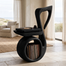 Cadenzia Musical Note Sculpted Handcrafted Record Player Stand With Storage Black - Timberustic Record Player Stand With Storage